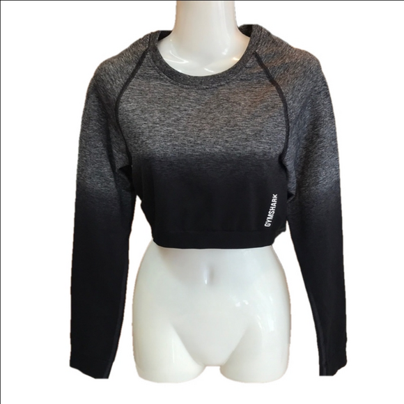 Gymshark Adapt Ombre Women's Black and Grey Long Sleeve Seamless Crop Top NWOT - Picture 2 of 16